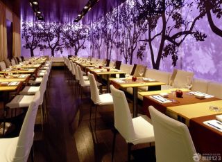 特色快餐店紫色创意墙面装修效果图
