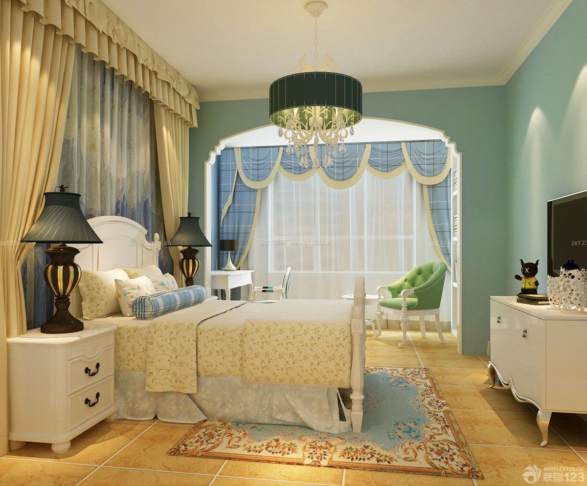 欧式风格卧室地中海风格窗帘装修设计图 