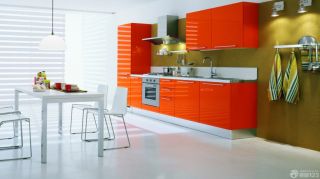 家装现代风格橙色橱柜装修实景图
