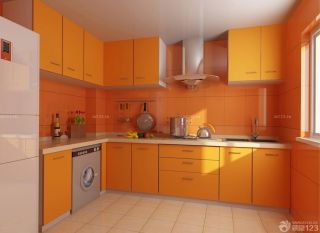厨房整体橱柜橙色橱柜装修实景图