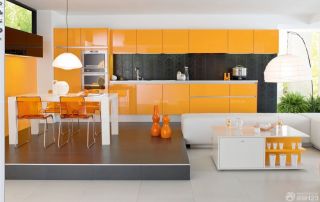现代开放式厨房橙色橱柜装修效果图欣赏