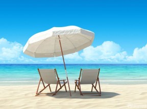 海边沙滩靠背椅遮阳伞设计效果图