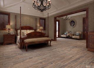 美式古典风格卧室实木地板贴图效果图