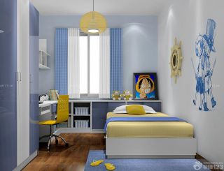 简约蓝黄相间儿童房间窗帘布置样板间