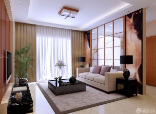 东南亚风格室内搭配纯色窗帘效果图