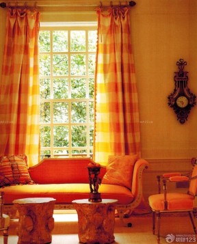 现代田园风格橙色窗帘设计图