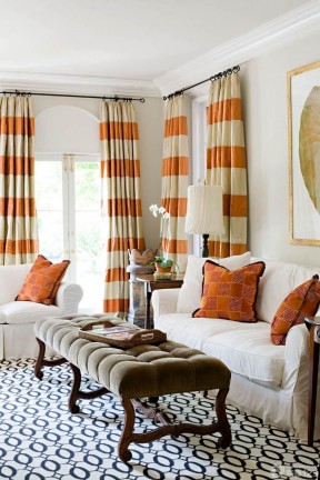 橙色窗帘 简约田园风格