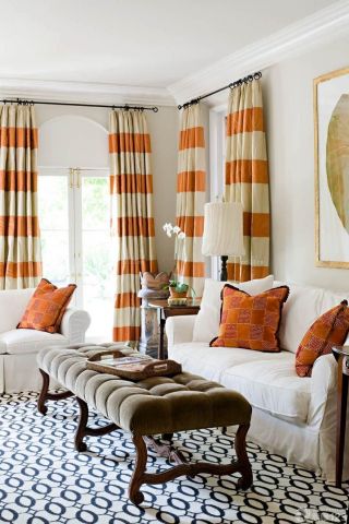 简约田园风格橙色窗帘设计图