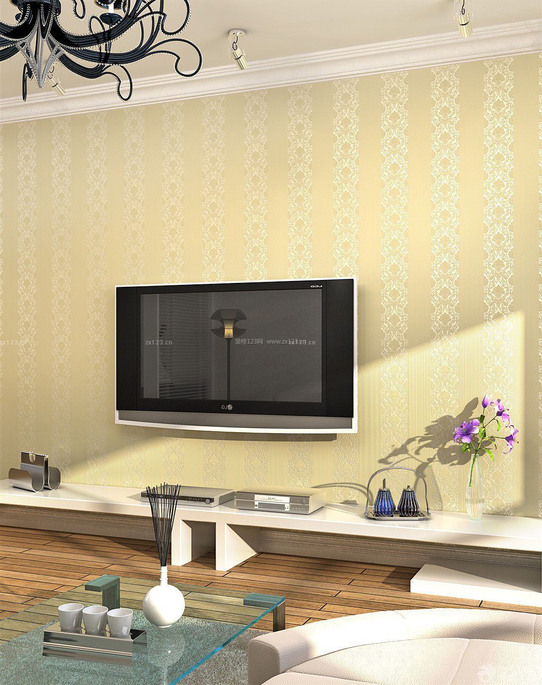 最新房屋客厅磨砂壁纸装修设计效果图