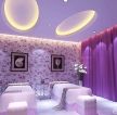 现代家装家庭式美容院紫色窗帘装饰图