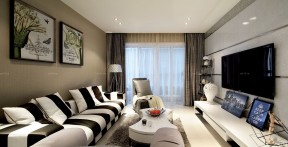 家庭客厅纯色窗帘装饰图