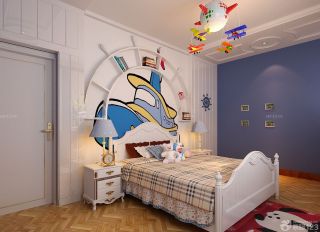 现代简约风格手绘儿童房卧室背景墙图片