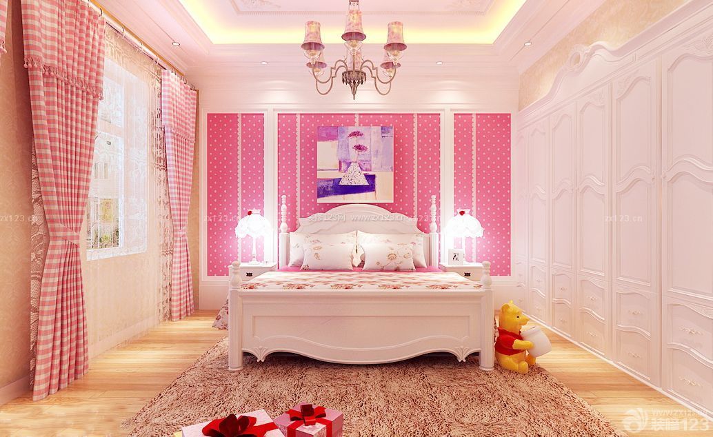 12平米卧室粉色窗帘装修效果图