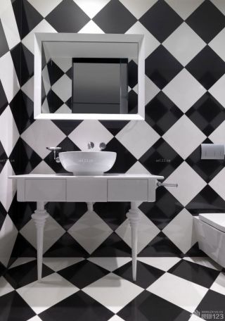 卫生间黑白瓷砖洗手盆设计图欣赏