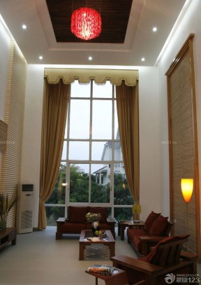 中式客厅窗帘 挑高客厅