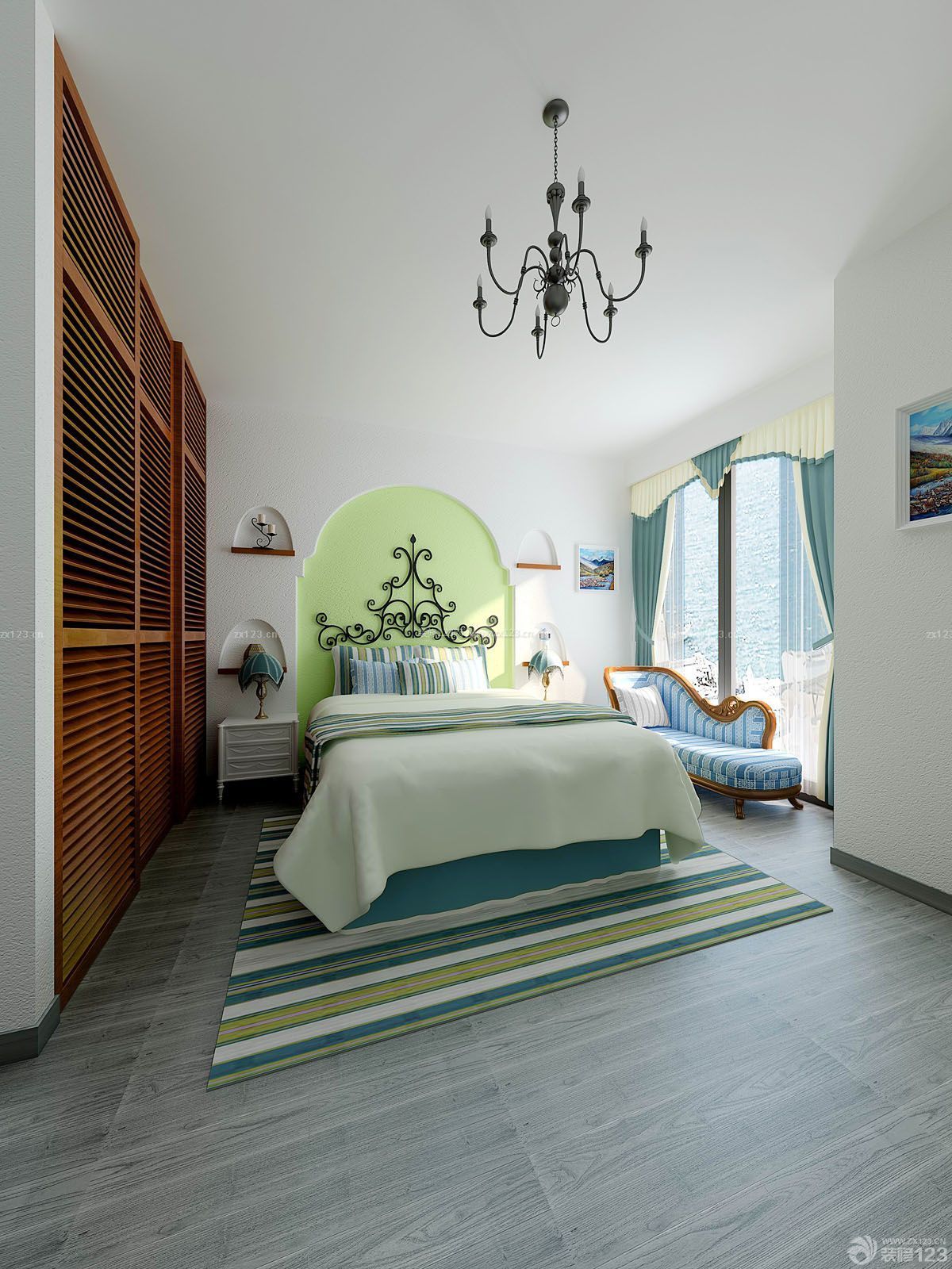 十平米小卧室地中海地毯贴图装修效果图 