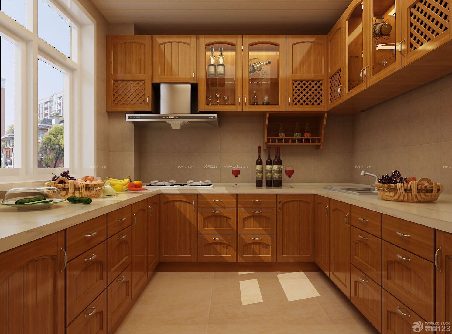 美式古典实木厨房金牌橱柜装修效果图