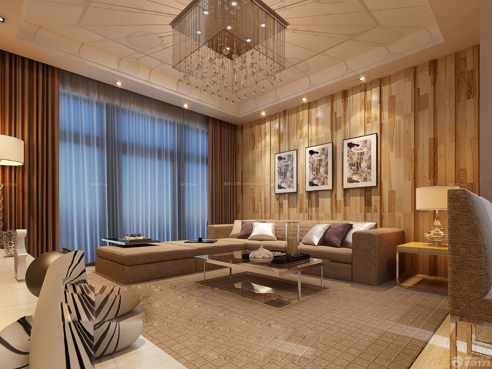现代家装客厅木质背景墙设计图