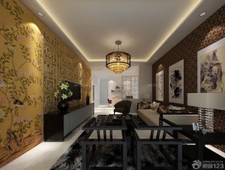 最新中式客厅手绘墙画设计图片欣赏
