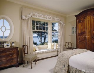  美式风格主卧室欧式飘窗窗帘设计图