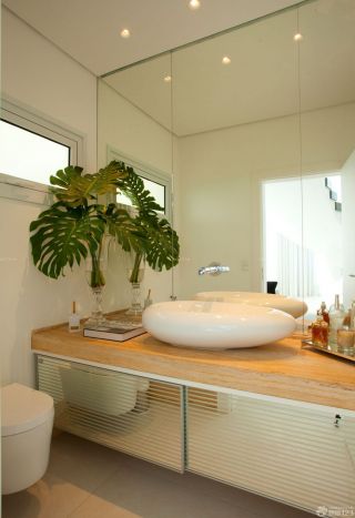 卫生间洗手盆实木台面设计效果图