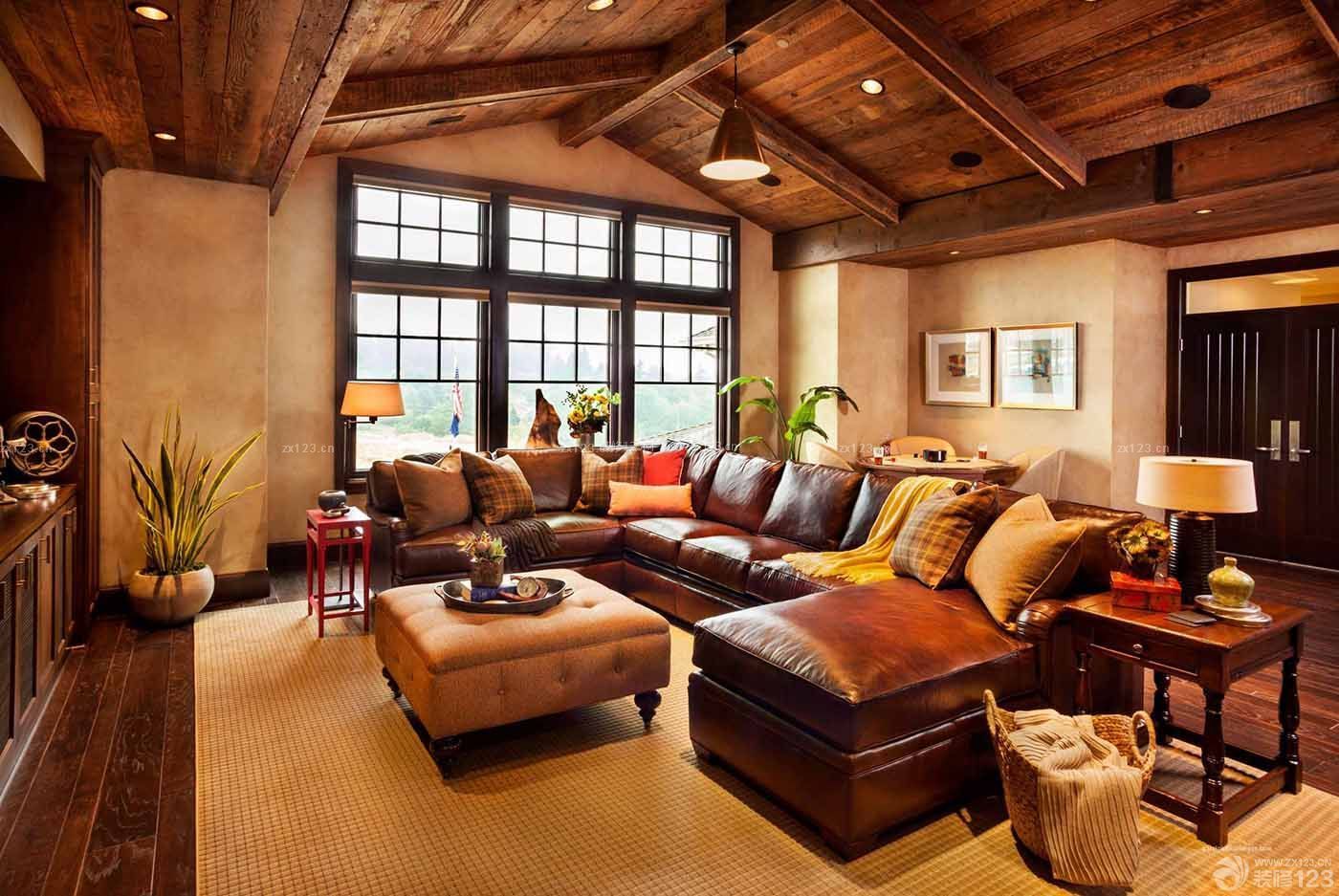 传统美式田园风格客厅家装转角沙发设计