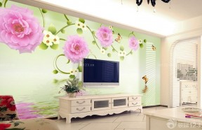 英式田园风格3D花朵壁纸背景墙效果图
