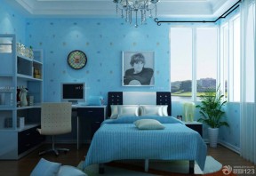 青色墙面 小卧室装修风格