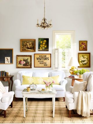 美式田园风格小户型大厅白色家具装修设计图