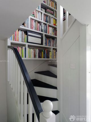 木制楼梯间美式书柜效果图