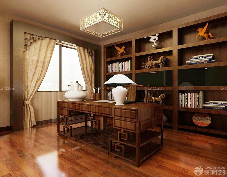 2023中式书房窗帘设计效果图片