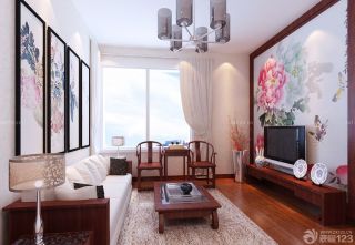 中式小客厅白色窗帘装饰图