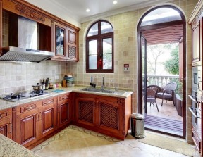 美式复古风格厨房地面瓷砖设计效果图