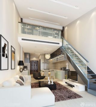 现代家装100平米复式楼白色墙面装修效果图片