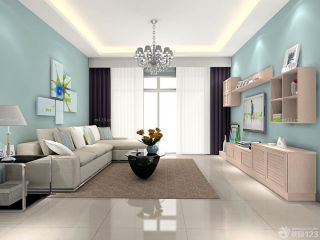 现代家装三室一厅110平米客厅青色墙面装潢效果图
