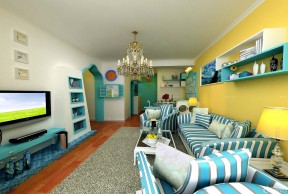 80平米两室两厅 美式地中海混搭风格