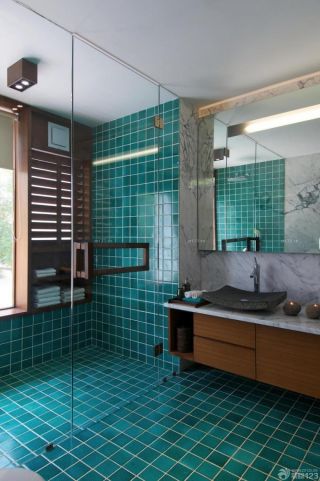 玻璃淋浴间绿色瓷砖设计图