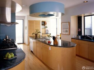 最新美式风格130平米三室一厅厨房吧台装修实景图片