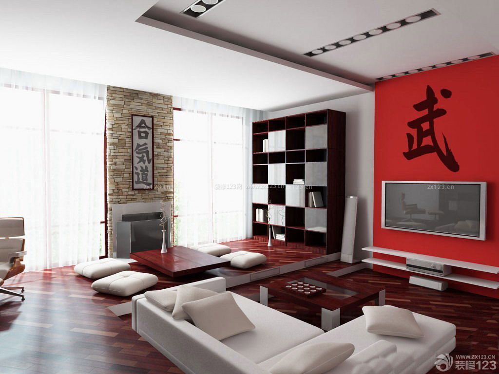 现代中式风格8万三居室130平米装修效果图