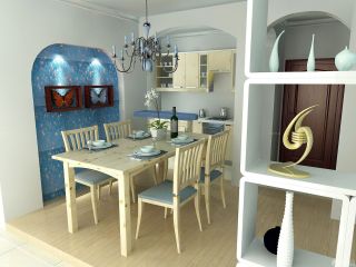地中海风格80平米两居小户型餐厅装修效果图