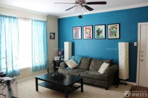 60平米两室一厅效果图 深蓝色墙面装修效果图片
