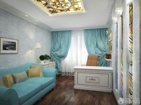 60平米两室一厅效果图 蓝色窗帘装修效果图片