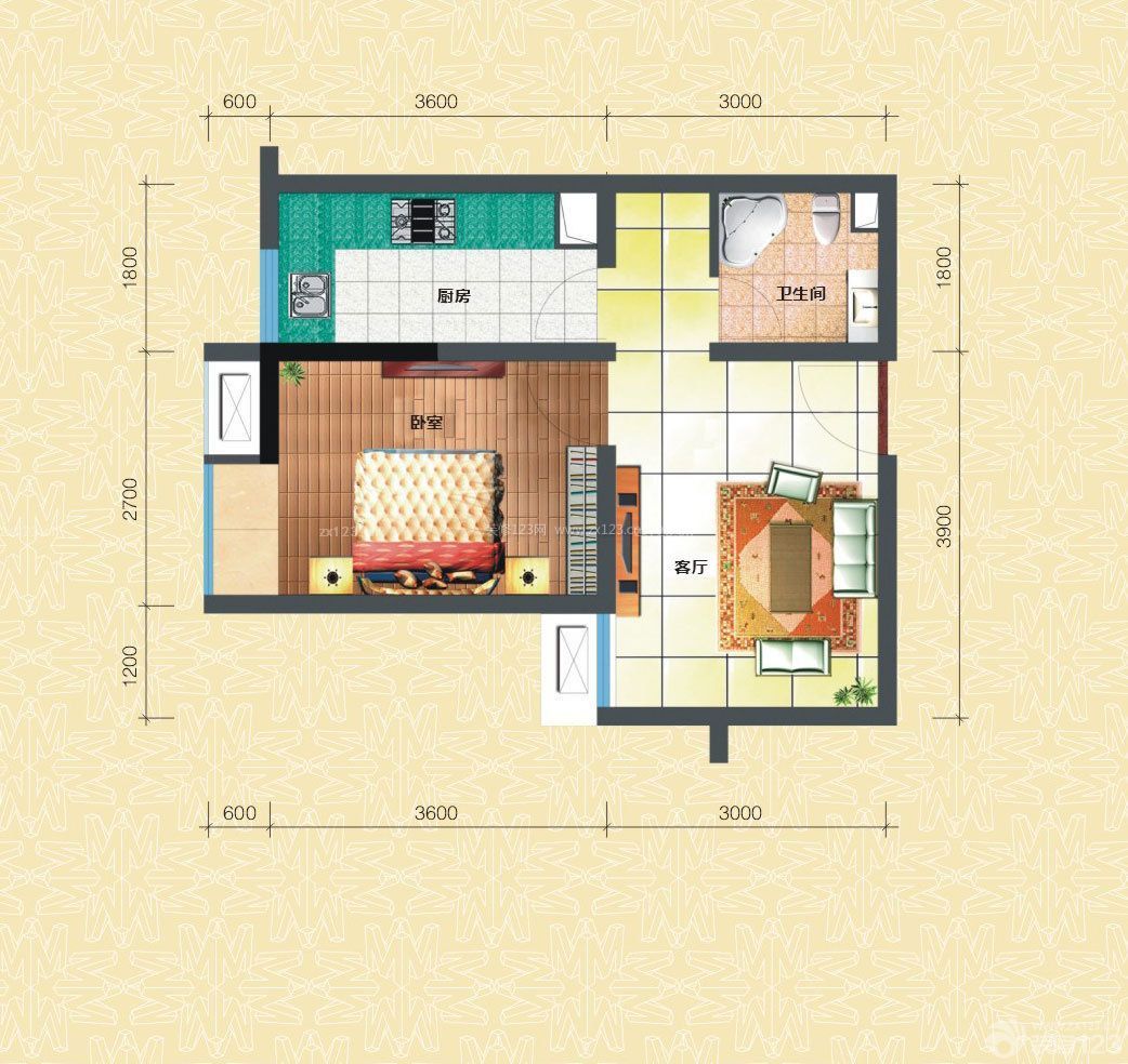 60平米两室一厅设计,60平米两室一厅平面图,50平米两室一厅平面图_大山谷图库