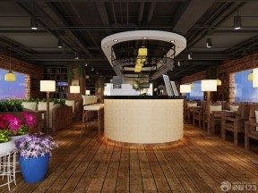 100平米咖啡厅装修 原木地板装修效果图片
