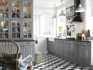 田园风格厨房整体银色橱柜装修效果图片