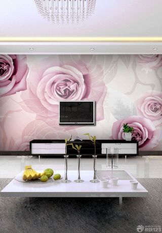 70平米一室一厅家庭玫瑰电视背景墙效果图片