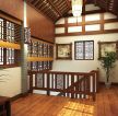 中式古典风格自建房楼梯装修设计效果图片