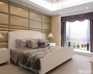 现代别墅卧室床头背景墙设计效果图