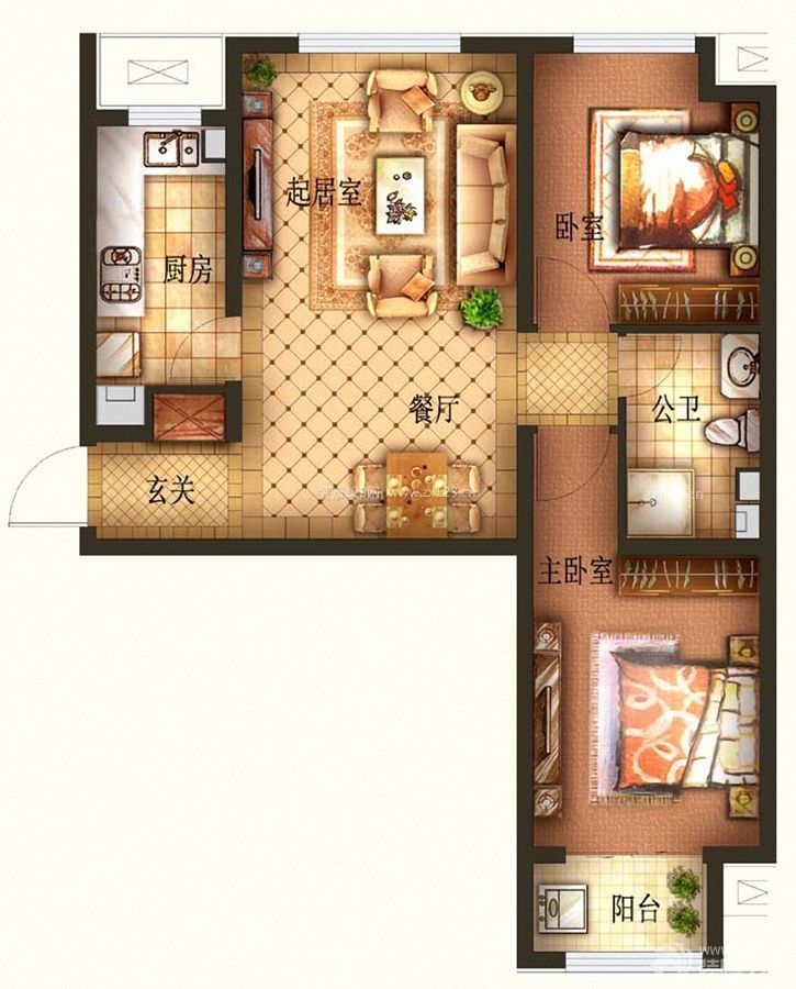 最新100平方两室两厅一厨一卫别墅户型图片