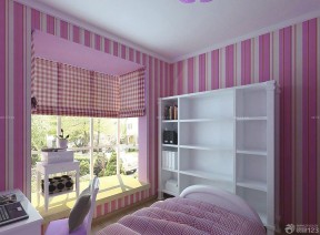 70平米小户型样板房卧室粉色条纹壁纸装修效果图片